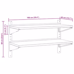 vidaXL Wall Shelf Floating Shelf Storage Shelf Rack Silver Stainless Steel - 100 x 40 x 60 cm