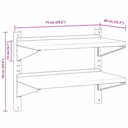 vidaXL Wall Shelf Floating Shelf Storage Shelf Rack Silver Stainless Steel - 75 x 40 x 60 cm - Additional view 9