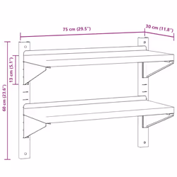 vidaXL Wall Shelf Floating Shelf Storage Shelf Rack Silver Stainless Steel - 75 x 30 x 60 cm - Additional view 9