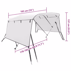 cm/without mesh) vidaXL 3-bow Bimini Top with Sidewalls UV-Proof Canvas Boat Canopy Awning - white, 183 x (170-182