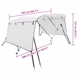 cm/without mesh) vidaXL 3-bow Bimini Top with Sidewalls UV-Proof Canvas Boat Canopy Awning - white, 243 x (200-213