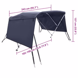 cm/without mesh) vidaXL 3-bow Bimini Top with Sidewalls UV-Proof Canvas Boat Canopy Awning - blue, 243 x (185-198