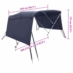 cm/without mesh) vidaXL 3-bow Bimini Top with Sidewalls UV-Proof Canvas Boat Canopy Awning - blue, 243 x (200-213