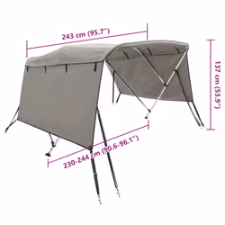 cm/without mesh) vidaXL 3-bow Bimini Top with Sidewalls UV-Proof Canvas Boat Canopy Awning - anthracite grey, 243 x (230-244
