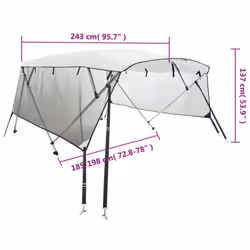 cm/with mesh) vidaXL 3-bow Bimini Top with Sidewalls UV-Proof Canvas Boat Canopy Awning - white, 243 x (185-198