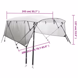 cm/with mesh) vidaXL 3-bow Bimini Top with Sidewalls UV-Proof Canvas Boat Canopy Awning - white, 243 x (200-213