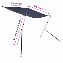 cm) vidaXL T-Top Shade Extension T-Top Bow Shade UV Protection Bow Area Sun Shade - blue, 170 x 170 x (113-182,5