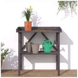 vidaXL Plant Table with Shelf Grey 78x38x82.5 cm Solid Wood Fir - Additional view 2