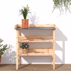 vidaXL Plant Table with Shelves Plant Stand Table Flower Stand Solid Wood Fir - natural