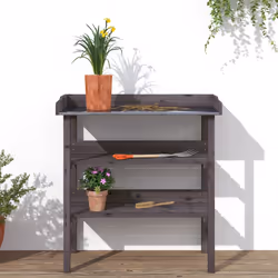 vidaXL Plant Table with Shelves Plant Stand Table Flower Stand Solid Wood Fir - grey