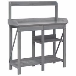 vidaXL Potting Bench with Shelves Plant Stand Potting Table Solid Wood Fir - grey