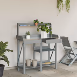 vidaXL Potting Bench with Shelves Plant Stand Potting Table Solid Wood Fir - grey