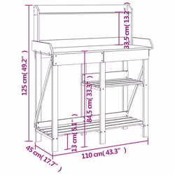 vidaXL Potting Bench with Shelves Plant Stand Potting Table Solid Wood Fir - grey - Additional view 8