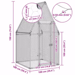 vidaXL Chicken Cage Farm Chicken Coop Chicken Run Cage Silver Galvanised Steel - Additional view 4