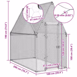 vidaXL Chicken Cage Farm Chicken Coop Chicken Run Cage Silver Galvanised Steel - Additional view 9