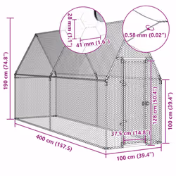 vidaXL Chicken Cage Farm Chicken Coop Chicken Run Cage Silver Galvanised Steel - Additional view 8