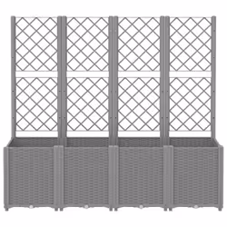 vidaXL Garden Planter with Trellis Patio Flower Pot Planter Box Light Grey PP