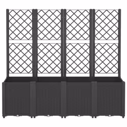 vidaXL Garden Planter with Trellis Outdoor Flower Pot Planter Pot Box Black PP - Additional view 2