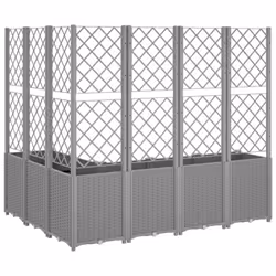 vidaXL Garden Planter with Trellis Patio Flower Pot Planter Box Light Grey PP - Additional view 4