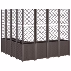 vidaXL Garden Planter with Trellis Outdoor Flower Pot Planter Pot Box Brown PP - Additional view 4