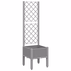 vidaXL Garden Planter with Trellis Outdoor Flower Pot Planter Pot Box White PP - light grey, 40 x 40 x 142 cm