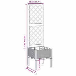 vidaXL Garden Planter with Trellis Outdoor Flower Pot Planter Pot Box White PP - light grey, 40 x 40 x 142 cm