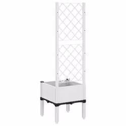 vidaXL Garden Planter with Trellis Outdoor Flower Pot Planter Pot Box White PP - white, 40 x 40 x 142 cm - Additional view 4