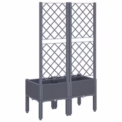 vidaXL Garden Planter with Trellis Patio Flower Pot Planter Box Light Grey PP - grey, 80 x 40 x 142 cm - Additional view 4