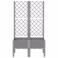 vidaXL Garden Planter with Trellis Patio Flower Pot Planter Box Light Grey PP - light grey, 80 x 40 x 142 cm - Additional view 2