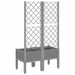 vidaXL Garden Planter with Trellis Patio Flower Pot Planter Box Light Grey PP - light grey, 80 x 40 x 142 cm - Additional view 4