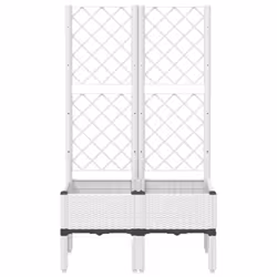 vidaXL Garden Planter with Trellis Patio Flower Pot Planter Box Light Grey PP - white, 80 x 40 x 142 cm - Additional view 2