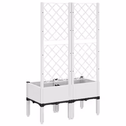 vidaXL Garden Planter with Trellis Patio Flower Pot Planter Box Light Grey PP - white, 80 x 40 x 142 cm - Additional view 4