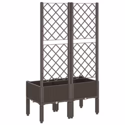vidaXL Garden Planter with Trellis Patio Flower Pot Planter Box Light Grey PP - brown, 80 x 40 x 142 cm - Additional view 4