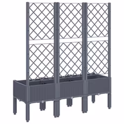 vidaXL Garden Planter with Trellis Patio Flower Pot Planter Box Light Grey PP - grey, 120 x 40 x 142 cm - Additional view 4
