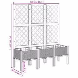 vidaXL Garden Planter with Trellis Patio Flower Pot Planter Box Light Grey PP - brown, 120 x 40 x 142 cm - Additional view 3