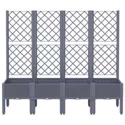vidaXL Garden Planter with Trellis Patio Flower Pot Planter Box Light Grey PP - grey, 160 x 40 x 142 cm - Additional view 2