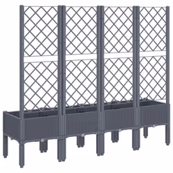 vidaXL Garden Planter with Trellis Patio Flower Pot Planter Box Light Grey PP - grey, 160 x 40 x 142 cm - Additional view 4