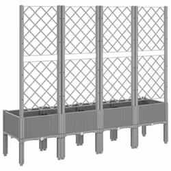 vidaXL Garden Planter with Trellis Patio Flower Pot Planter Box Light Grey PP - light grey, 160 x 40 x 142 cm - Additional view 4