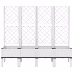 vidaXL Garden Planter with Trellis Outdoor Flower Pot Planter Pot Box White PP - white, 160 x 40 x 142 cm - Additional view 2