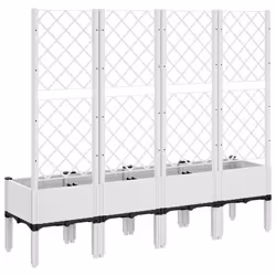 vidaXL Garden Planter with Trellis Outdoor Flower Pot Planter Pot Box White PP - white, 160 x 40 x 142 cm - Additional view 4