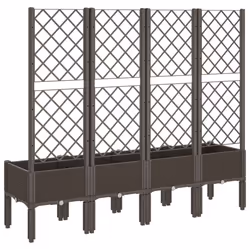 vidaXL Garden Planter with Trellis Patio Flower Pot Planter Box Light Grey PP - brown, 160 x 40 x 142 cm - Additional view 4