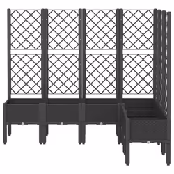 vidaXL Garden Planter with Trellis Patio Flower Pot Planter Box Light Grey PP - black, 160 x 120 x 142 cm - Additional view 2