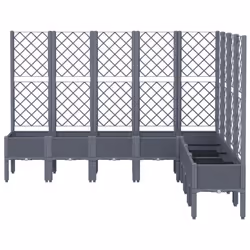 vidaXL Garden Planter with Trellis Patio Flower Pot Planter Box Light Grey PP - grey, 200 x 160 x 142 cm - Additional view 2