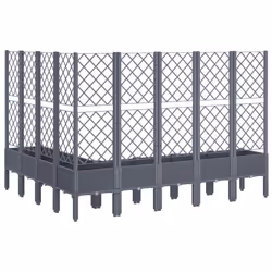 vidaXL Garden Planter with Trellis Patio Flower Pot Planter Box Light Grey PP - grey, 200 x 160 x 142 cm - Additional view 4