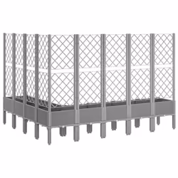 vidaXL Garden Planter with Trellis Patio Flower Pot Planter Box Light Grey PP - light grey, 200 x 160 x 142 cm - Additional view 4