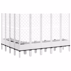 vidaXL Garden Planter with Trellis Patio Flower Pot Planter Box Light Grey PP - white, 200 x 160 x 142 cm - Additional view 4