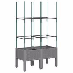 vidaXL Garden Planter with Trellis Grey - light grey, 80 x 40 x 142,5 cm - Additional view 4