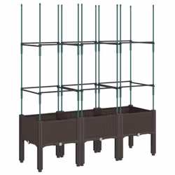 vidaXL Garden Planter with Trellis Grey - brown, 120 x 40 x 142,5 cm - Additional view 4