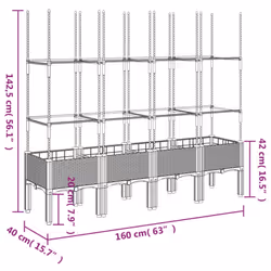 vidaXL Garden Planter with Trellis Grey - black, 160 x 40 x 142,5 cm - Additional view 6