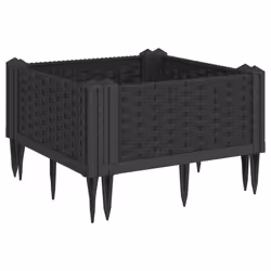 vidaXL Garden Planter with Pegs Raised Bed Outdoor Flower Pot Planter Pot PP - black, 42,5 x 42,5 x 28,5 cm